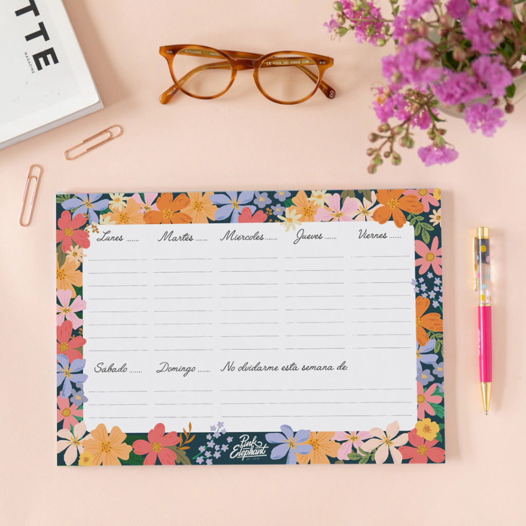 Organizador semanal de papel Flores azul