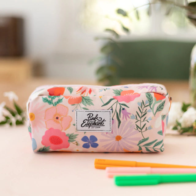 Estuche de tela delgado flores rosa
