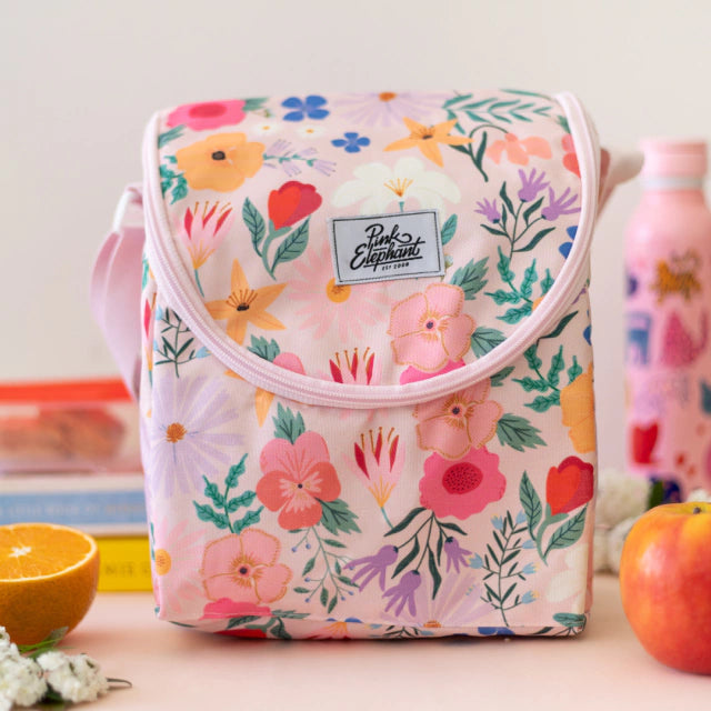 Lonchera de tela grande flores rosa
