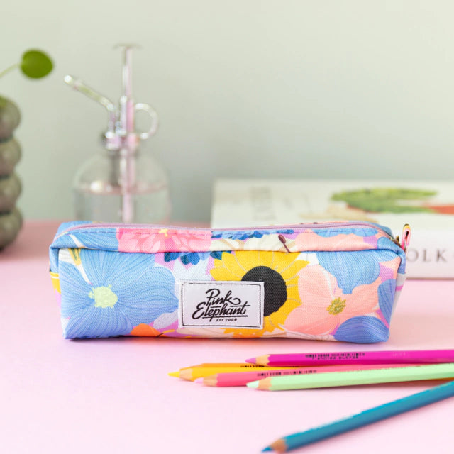 Estuche de tela delgado flores lila