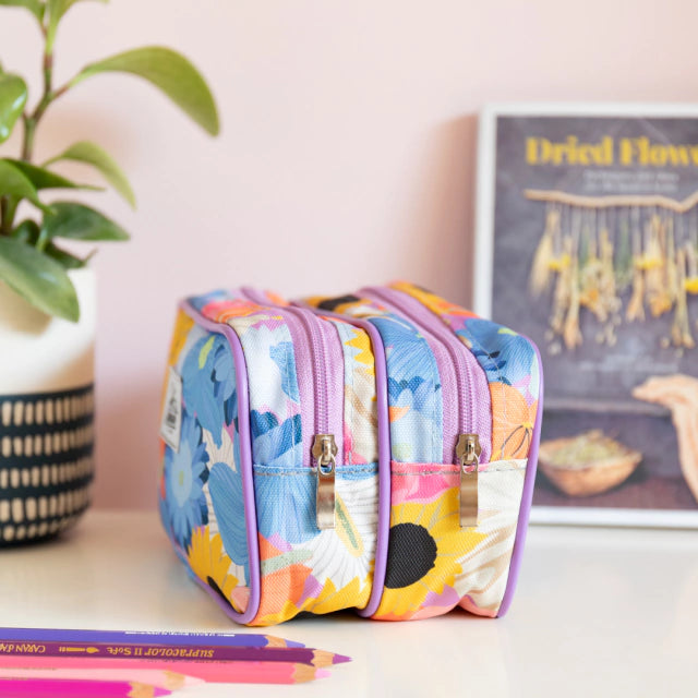 ESTUCHE DOBLE FLORES LILA