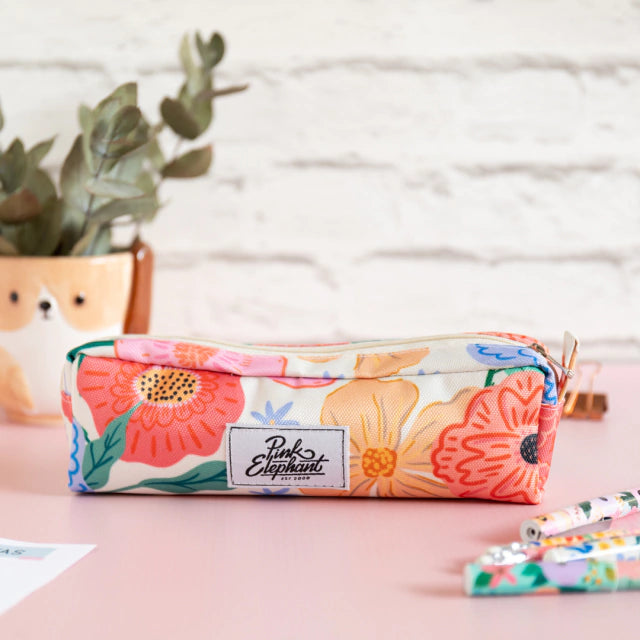 Estuche de tela delgado camelias rojas