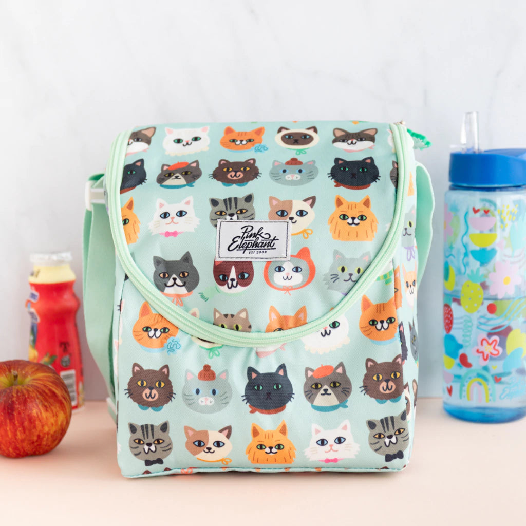 Lonchera de tela grande flores gatitos