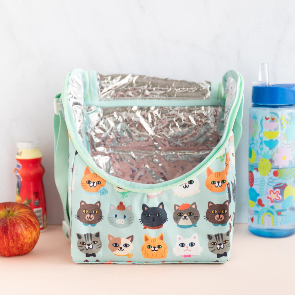 Lonchera de tela grande flores gatitos