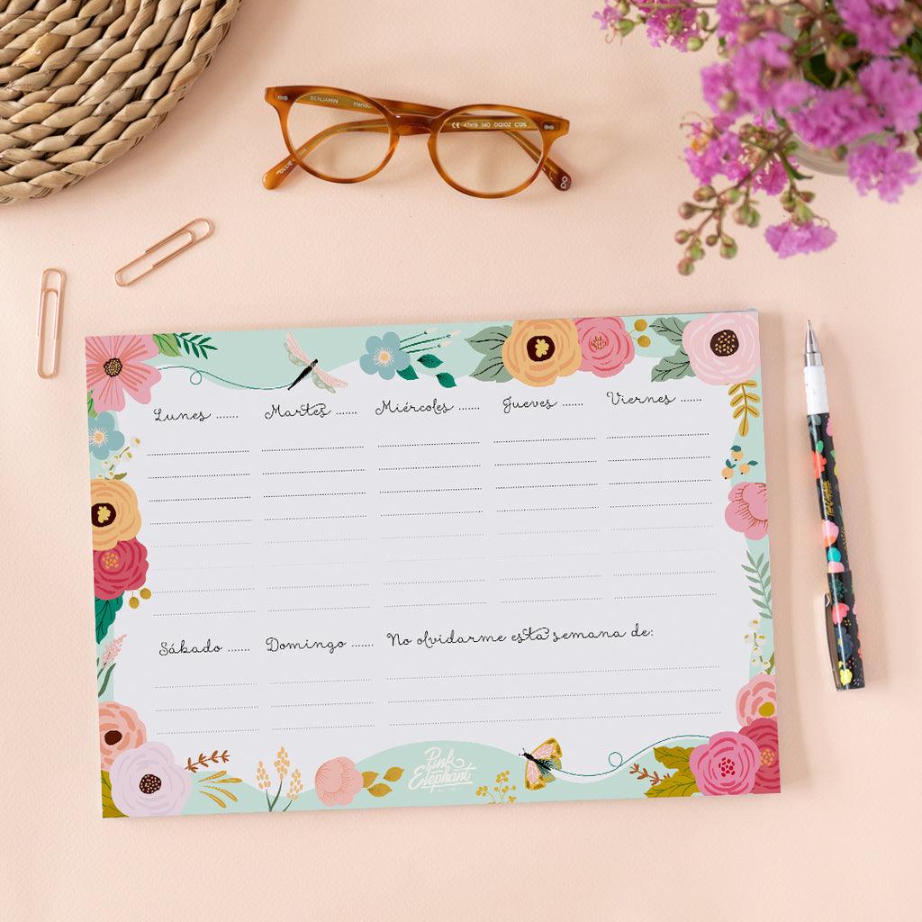 Organizador semanal de papel Flores menta - Tienda Girom