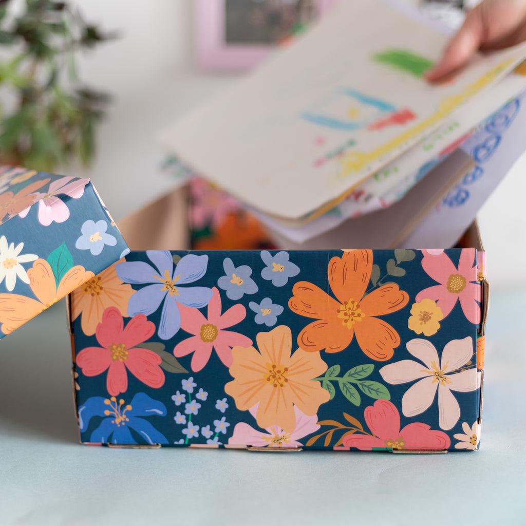 Caja cartón flores azul - Tienda Girom