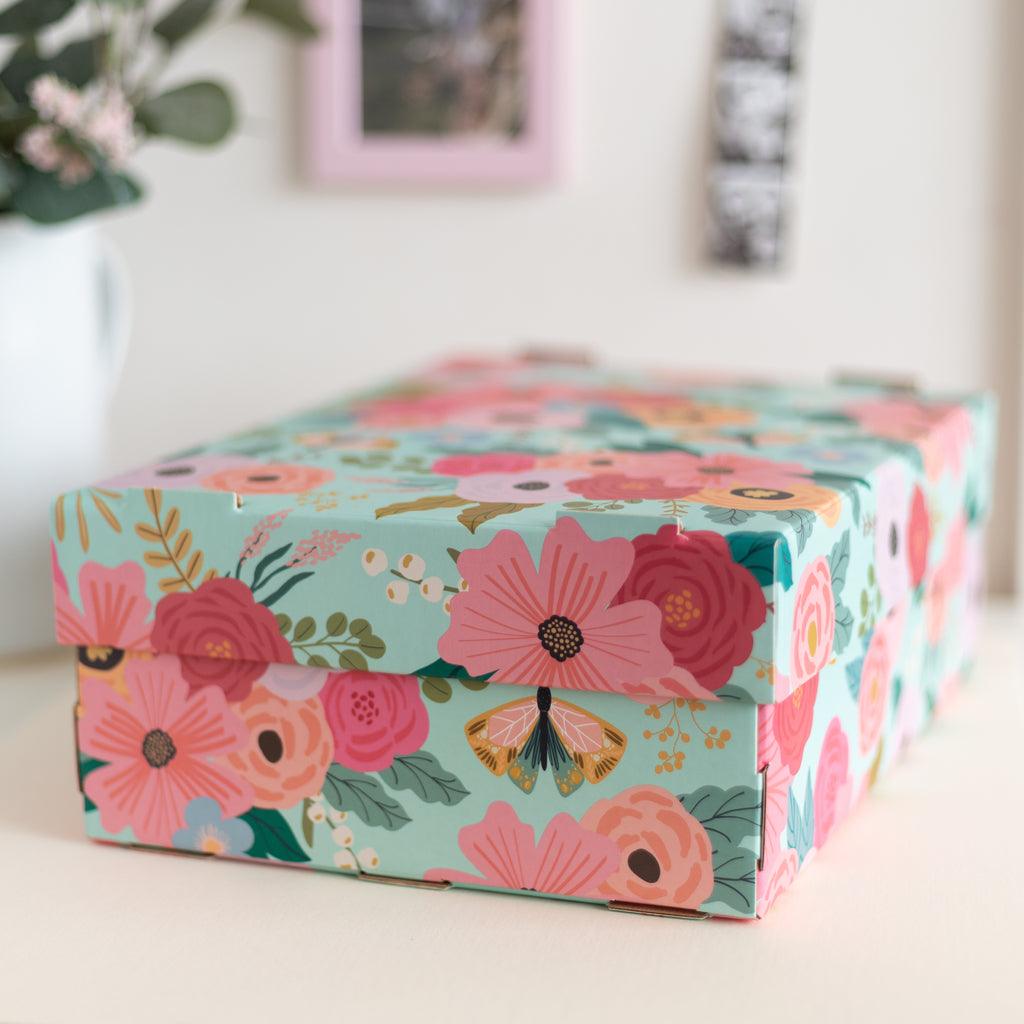 Caja cartón flores menta - Tienda Girom