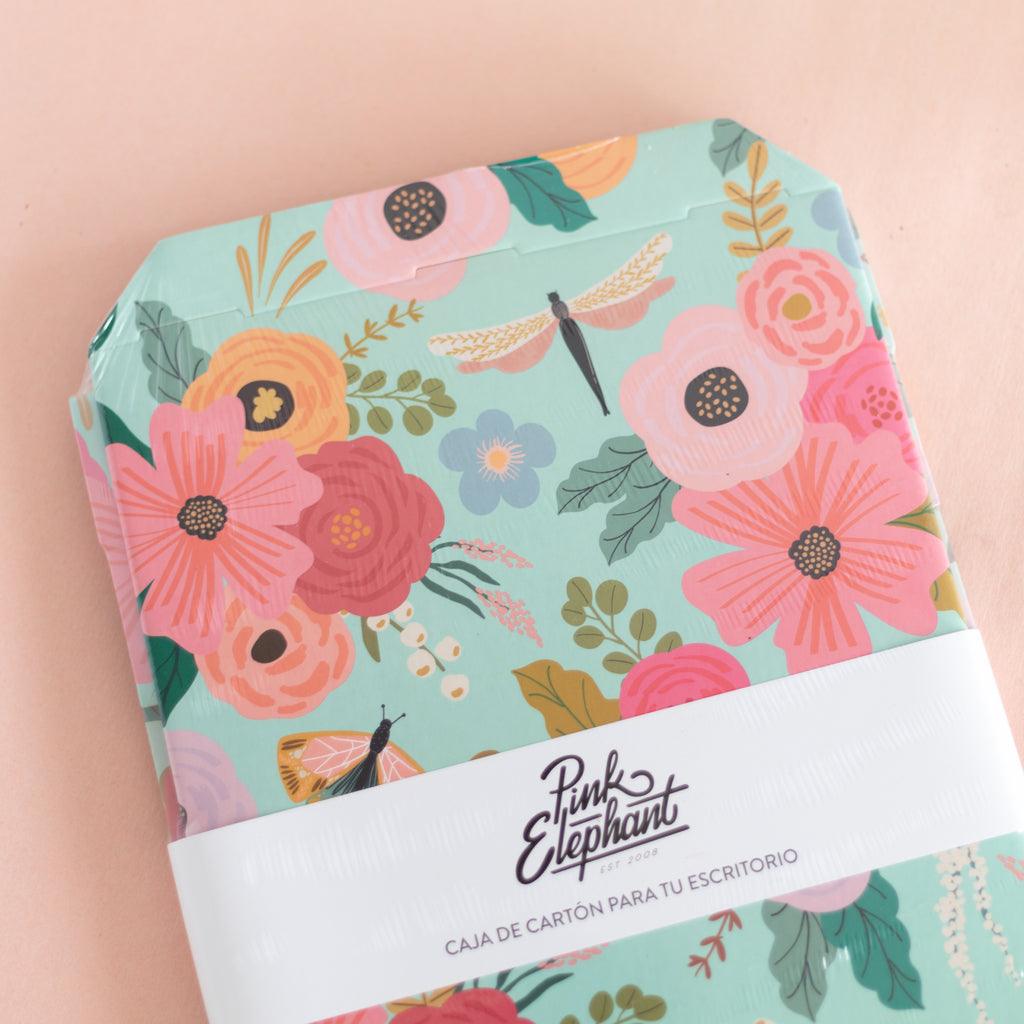 Caja cartón flores menta - Tienda Girom