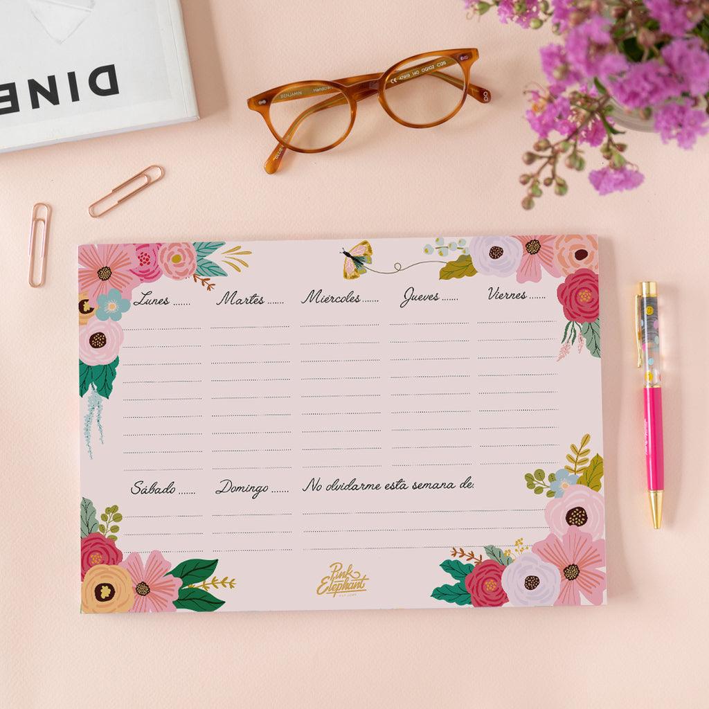 Organizador semanal de papel Flores rosa - Tienda Girom