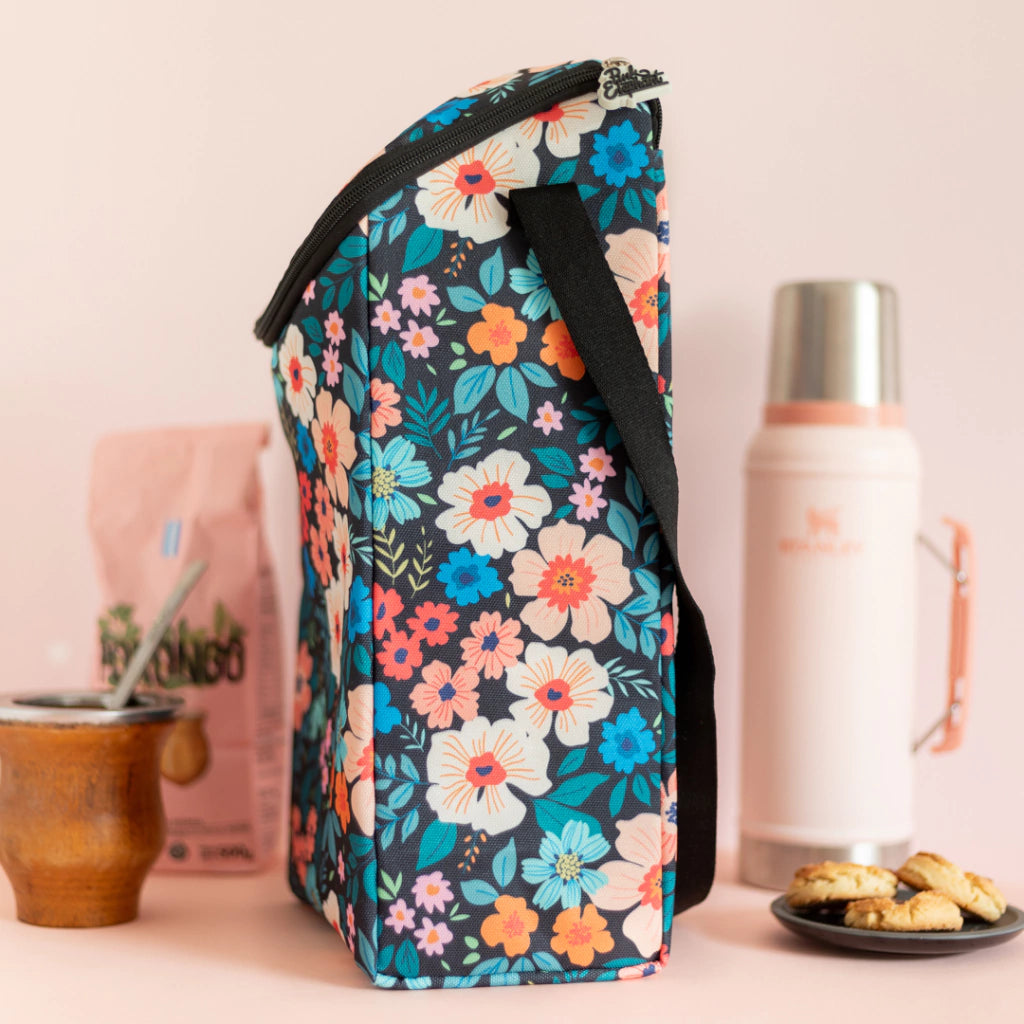 Bolso matero flores negro