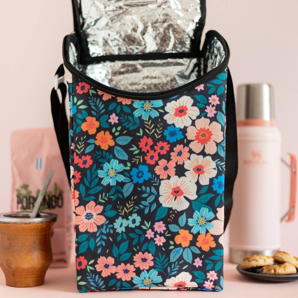 Bolso matero flores negro