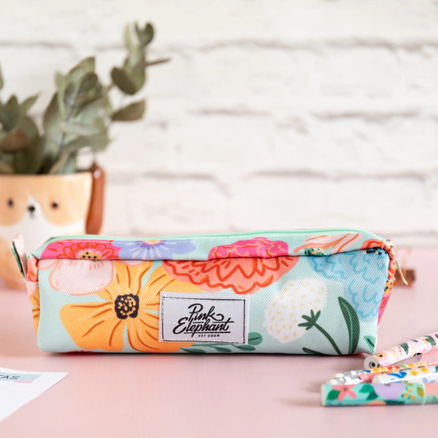 Estuche de tela delgado camelias aqua