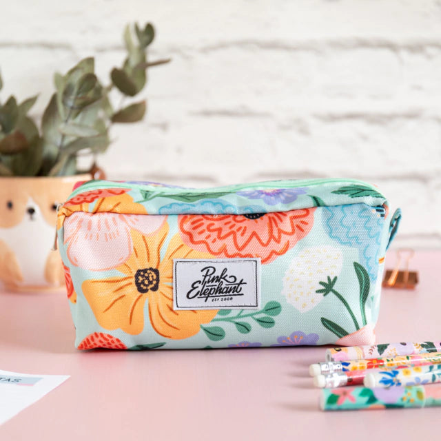 Estuche de tela camelias aqua