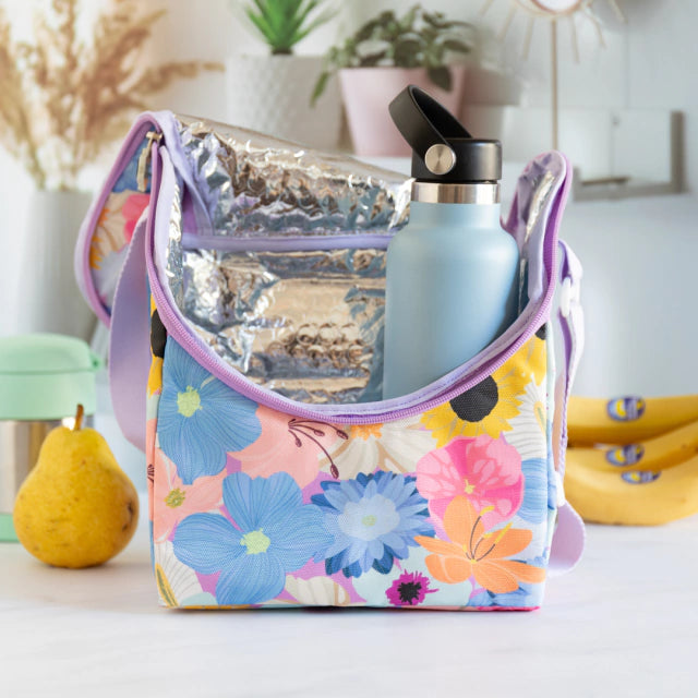 Lonchera de tela grande flores lila