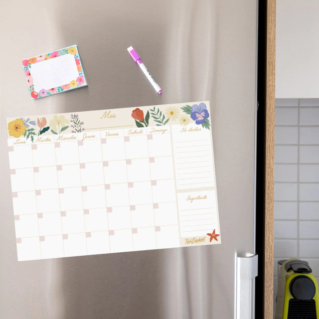Organizador mensual de MAGNETICO flores crema