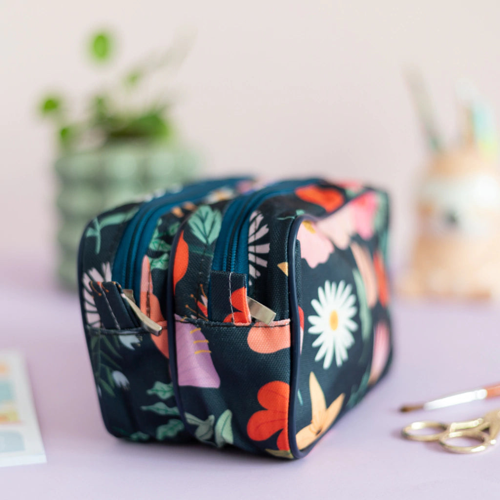 ESTUCHE DOBLE FLORES AZUL