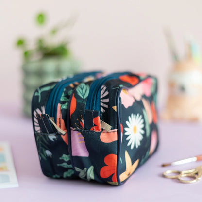 ESTUCHE DOBLE FLORES AZUL