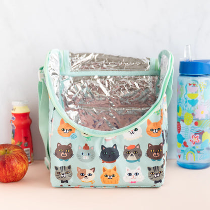 Lonchera de tela grande flores  gatitos