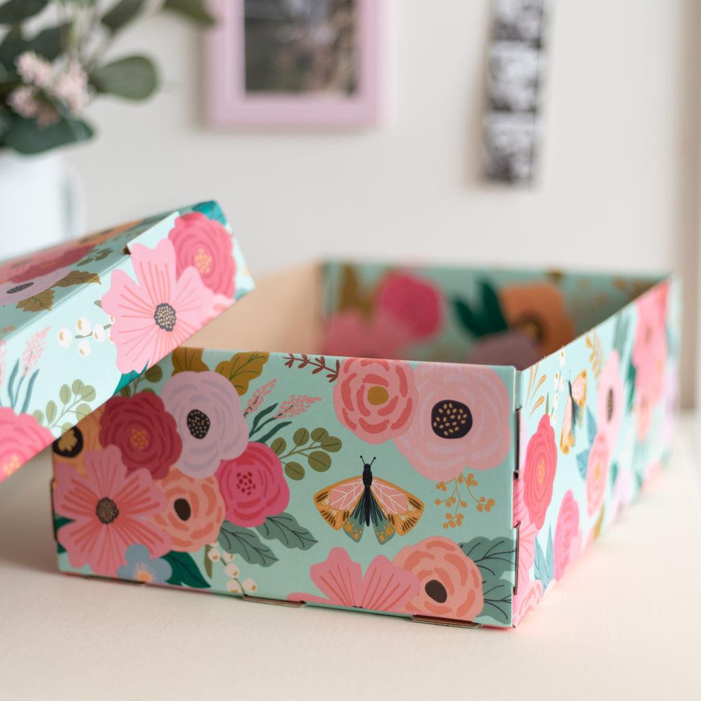 Caja cartón flores menta - Tienda Girom